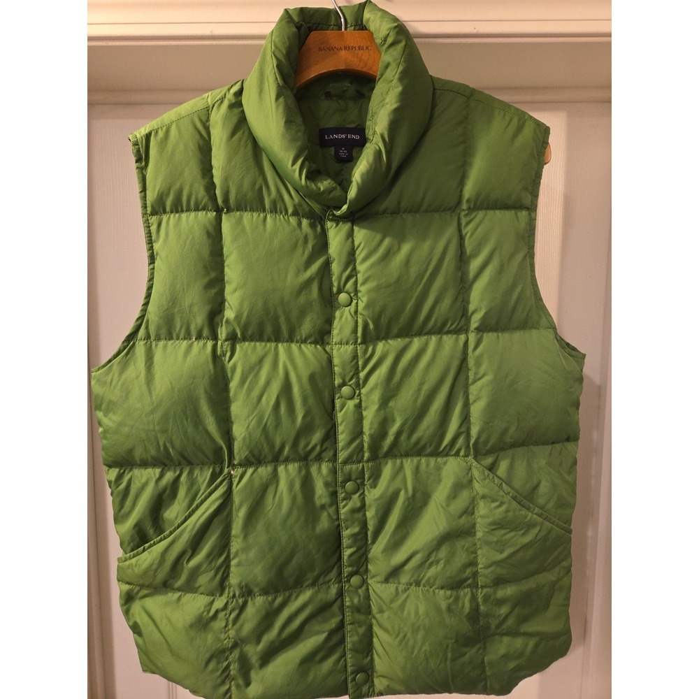 Land's End Goose Down‎ vest sz Medium green pockets snap front